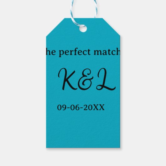 The perfect match couple name letter date blue sim ギフトタグ (正面)