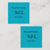 The perfect match couple name letter date blue sim スクエア名刺 (正面/裏面)