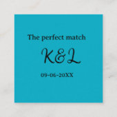 The perfect match couple name letter date blue sim スクエア名刺 (裏面)