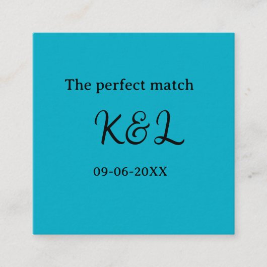 The perfect match couple name letter date blue sim スクエア名刺 (正面)