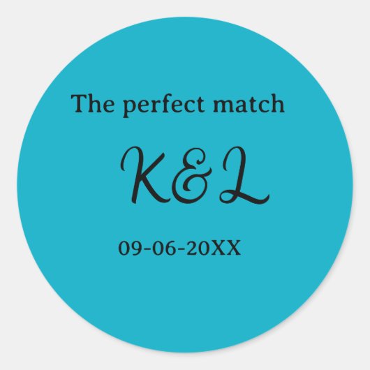 The perfect match couple name letter date blue sim ラウンドシール (正面)