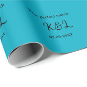 The perfect match couple name letter date blue sim ラッピングペーパー (ロールコーナー)