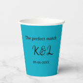 The perfect match couple name letter date blue sim 紙コップ (裏面)