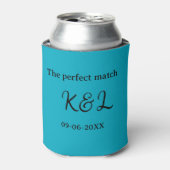 The perfect match couple name letter date blue sim 缶クーラー (缶正面)