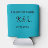 The perfect match couple name letter date blue sim 缶クーラー (裏面)