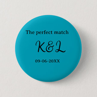 The perfect match couple name letter date blue sim 缶バッジ