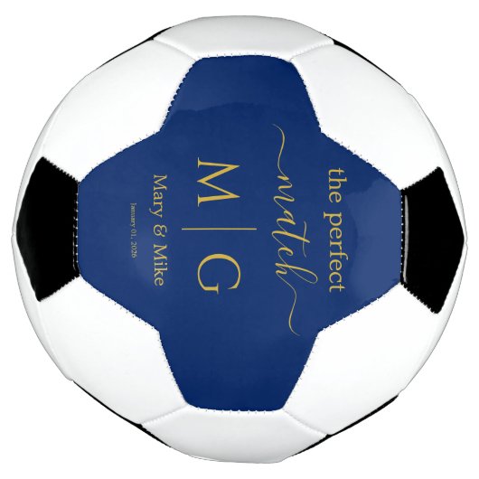 The Perfect Match Monogrammed Couple Name Navy サッカーボール (回転)