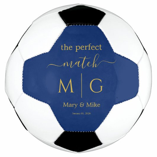 The Perfect Match Monogrammed Couple Name Navy サッカーボール (正面)