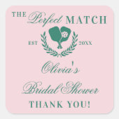 The Perfect Match Pickleball Club Bridal Shower スクエアシール (正面)