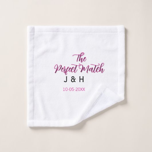 The perfect match pink black name date wedding cou ウォッシュタオル (ウォッシュタオル)