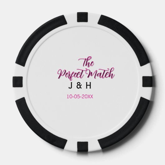 The perfect match pink black name date wedding cou ポーカーチップ (正面)