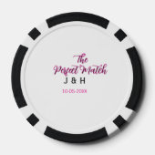 The perfect match pink black name date wedding cou ポーカーチップ (裏面)
