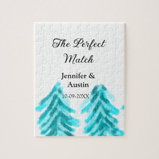 The perfect match winter blue pine tree wedding na ジグソーパズル (縦)