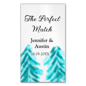 The perfect match winter blue pine tree wedding na マグネット名刺 (正面縦)