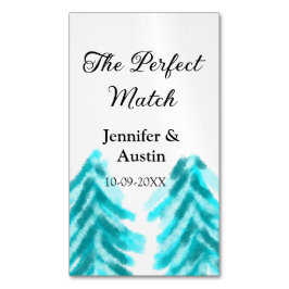 The perfect match winter blue pine tree wedding na マグネット名刺
