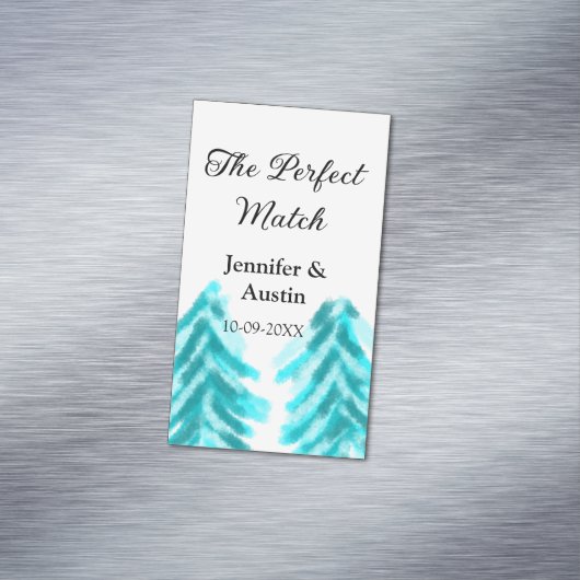 The perfect match winter blue pine tree wedding na マグネット名刺 (インサイチュ)
