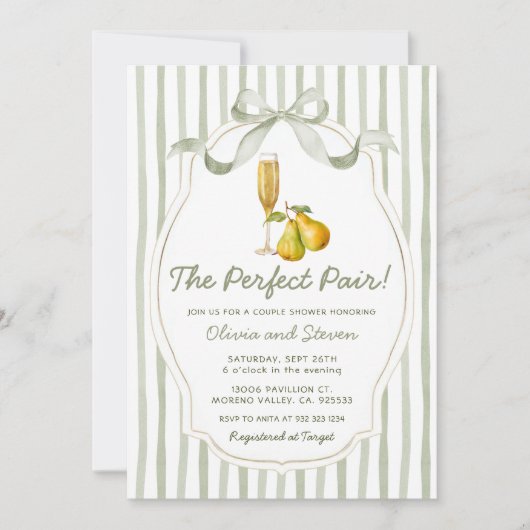 The Perfect Pair Couples Shower Pear Invitation 招待状 (正面)