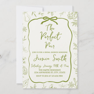 The Perfect Pair Green Bridal Shower Invitation 招待状
