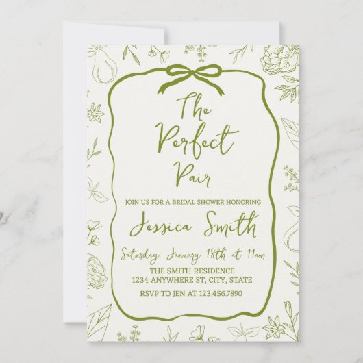 The Perfect Pair Green Bridal Shower Invitation 招待状 (正面)