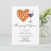 The Perfect Pair Heart Pizza Wine Bridal Shower 招待状 (スタンド正面)
