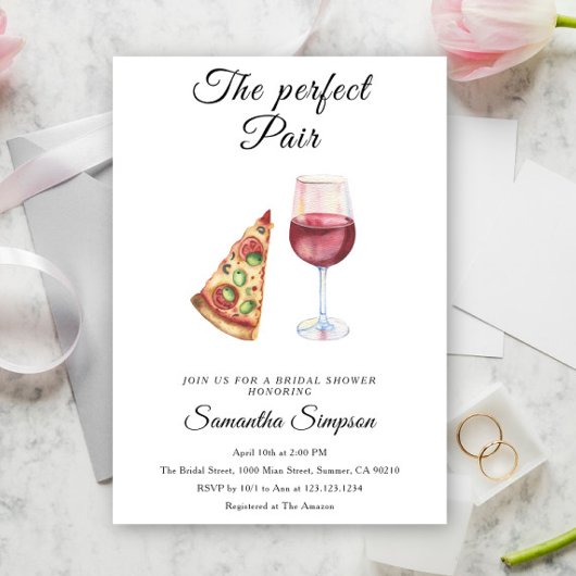The Perfect Pair Wine and Pizza Bridal Shower 招待状