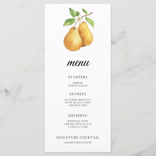 The perfect pear Bridal shower menu メニュー (正面)