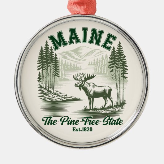 The Pine Tree State - Mountain Forest View メタルオーナメント (正面)