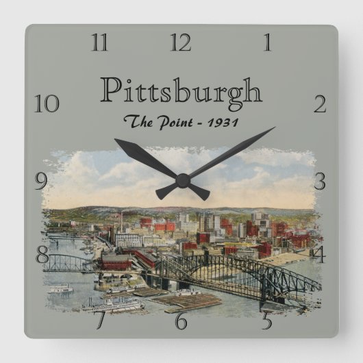 The Pittsburgh Point 1931 Custom Square Wall Clock スクエア壁時計 (正面)