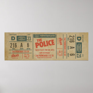 The Police Concert Ticket – Vintage Rock Wall Art  ポスター