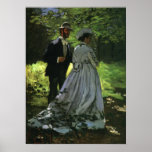 The Promenaders (The Strollers) by Claude Monet ポスター<br><div class="desc">The Promenaders (aka The Strollers or Bazille and Camille) (1865) by Claude Monet is a vintage impressionism fine art portrait painting. A young couple in love taking a romantic stroll in the park. She is wearing a long, elegant white gown and he is dressed in a fancy suit and hat....</div>