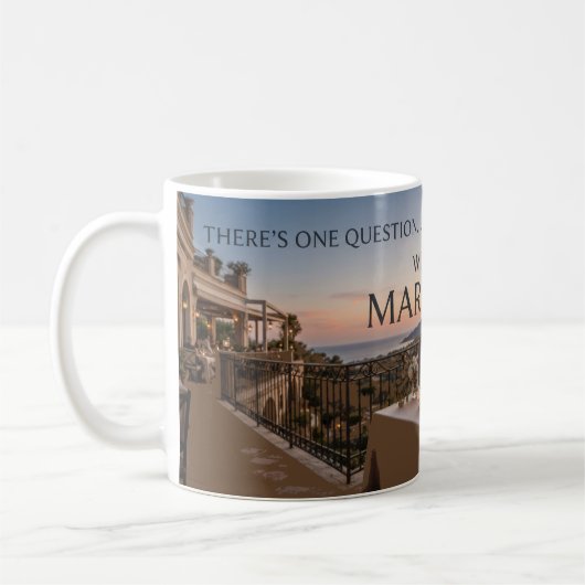 The Question Reveals Romantic Marriage Proposal コーヒーマグカップ (左)