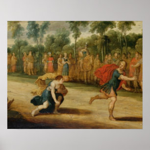 The Race of Atalanta and Hippomenes (oil on panel) ポスター