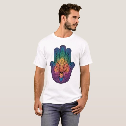 the rainbow Hamsa hand Tシャツ (正面フル)