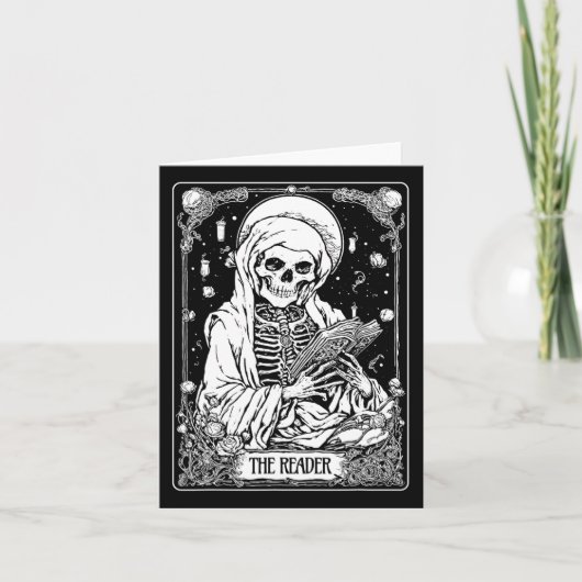 The Reader Tarot Card Skeleton Bookish Halloween S カード (正面)