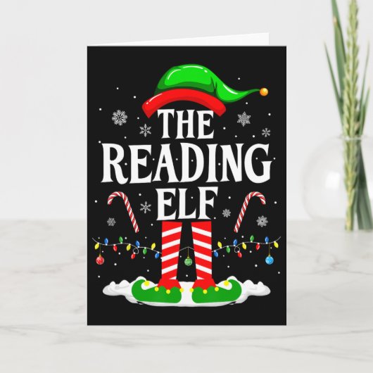 The Reading Elf Xmas Funny Book Lover Christmas Bo カード (正面)