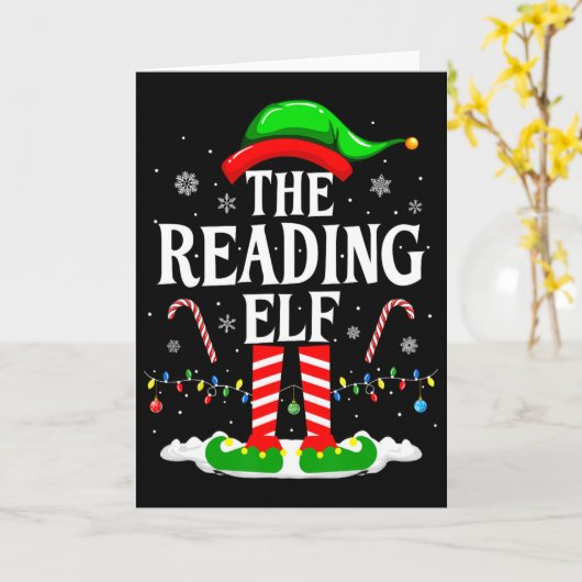 The Reading Elf Xmas Funny Book Lover Christmas Bo カード (黄色い花)