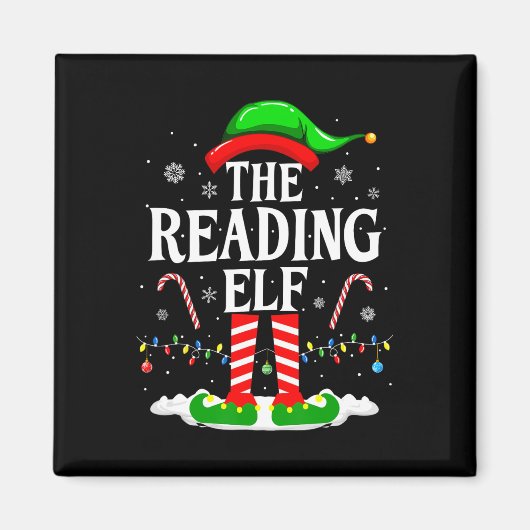 The Reading Elf Xmas Funny Book Lover Christmas Bo マグネット (正面)