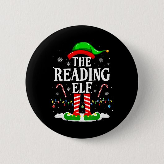The Reading Elf Xmas Funny Book Lover Christmas Bo 缶バッジ (正面)