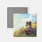 The Reading Girl and The Bored Cat Magnet マグネット (正面/裏面)