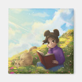 The Reading Girl and The Bored Cat Magnet マグネット (正面)