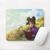 The Reading Girl and The Bored Cat Mouse Pad マウスパッド (マウス)