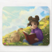 The Reading Girl and The Bored Cat Mouse Pad マウスパッド (正面)