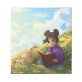 The Reading Girl and The Bored Cat Notepad ノートパッド (正面)