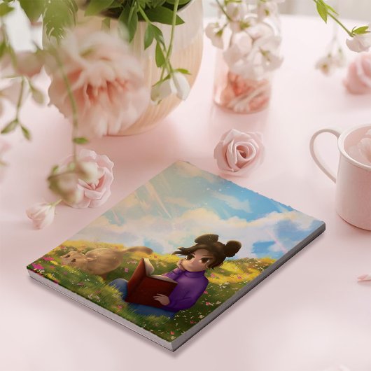 The Reading Girl and The Bored Cat Notepad ノートパッド