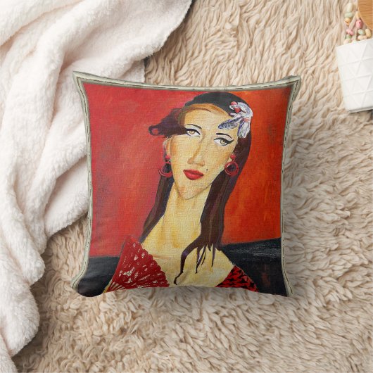 The Red Fan (based on Modigliani's painting) クッション (ブランケット)