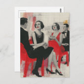 The Retro Couples Sitting in Red Chairs ポストカード (正面/裏面)
