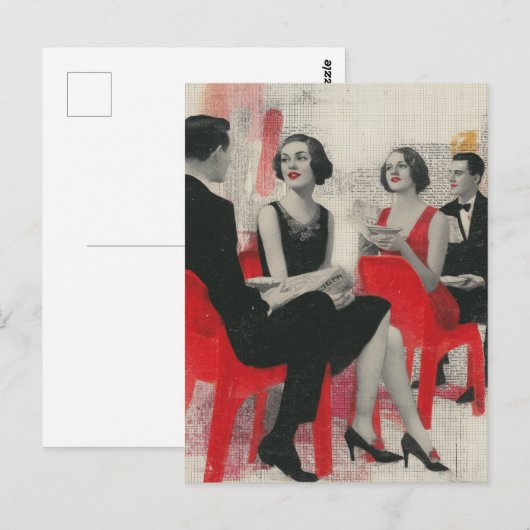 The Retro Couples Sitting in Red Chairs ポストカード (正面/裏面)