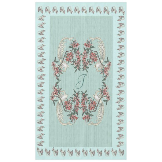 The Romance of Silk w/モノグラム60" x 104"アクア付き テーブルクロス (正面)