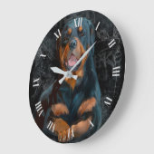 The Rottweiler is lying on the floor	 large clock ラージ壁時計 (傾斜)