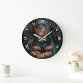 The Rottweiler is lying on the floor	 large clock ラージ壁時計 (ホーム)